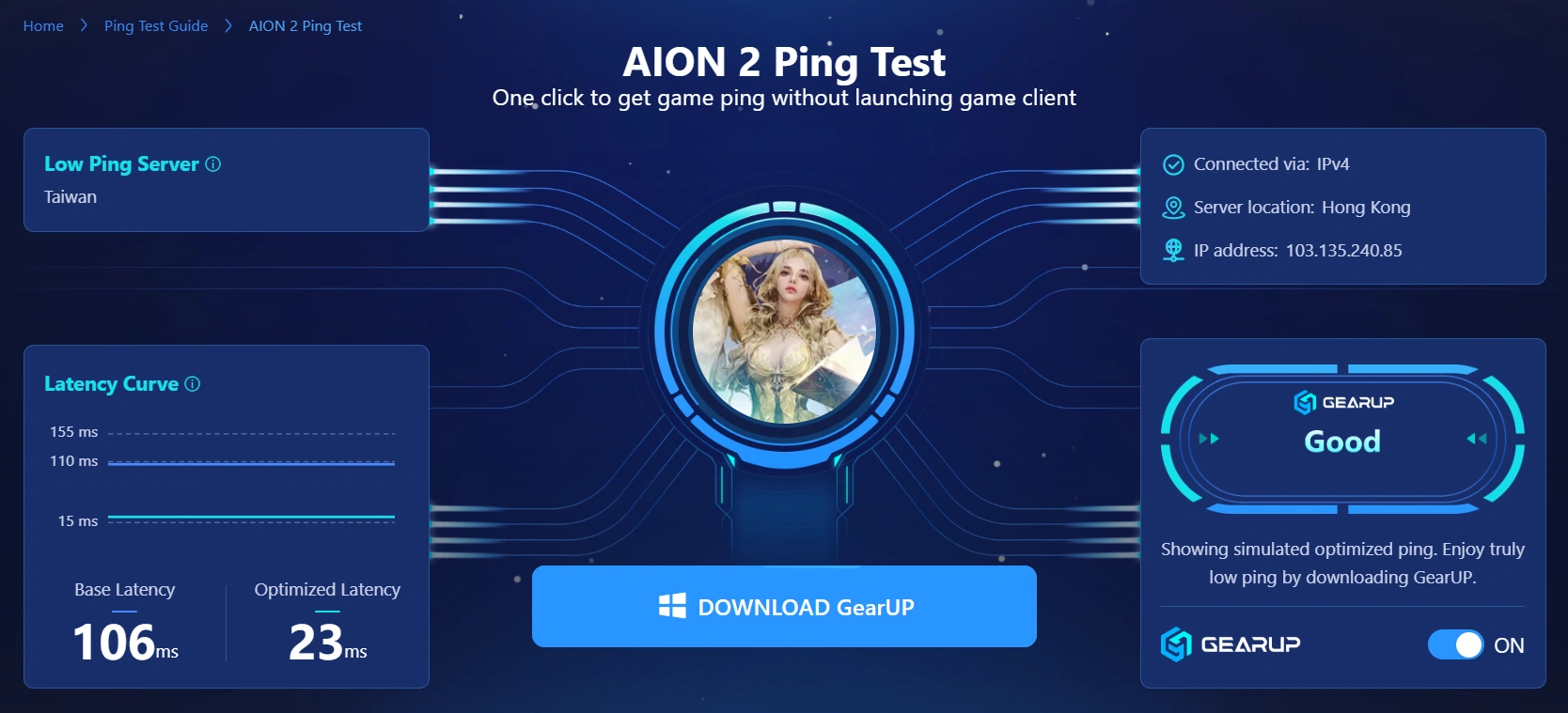 Testing Aion 2 Real Ping with GearUP