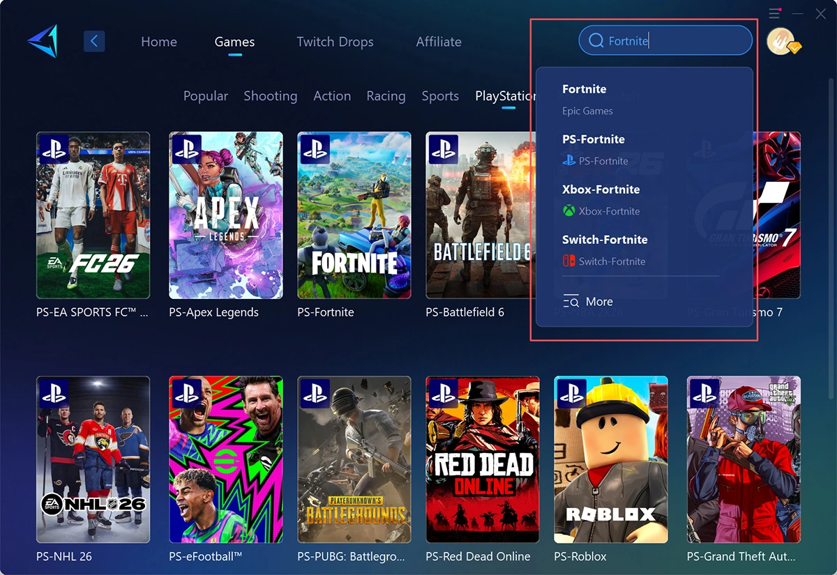 GearUP PC版でコンソールゲームを見つける方法