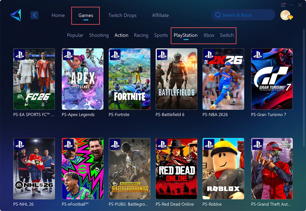GearUP PC版でコンソールゲームを見つける方法
