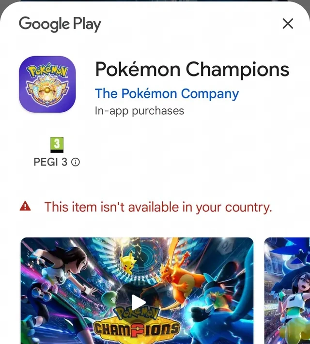 Pokémon Champions is not available for download in some regions.