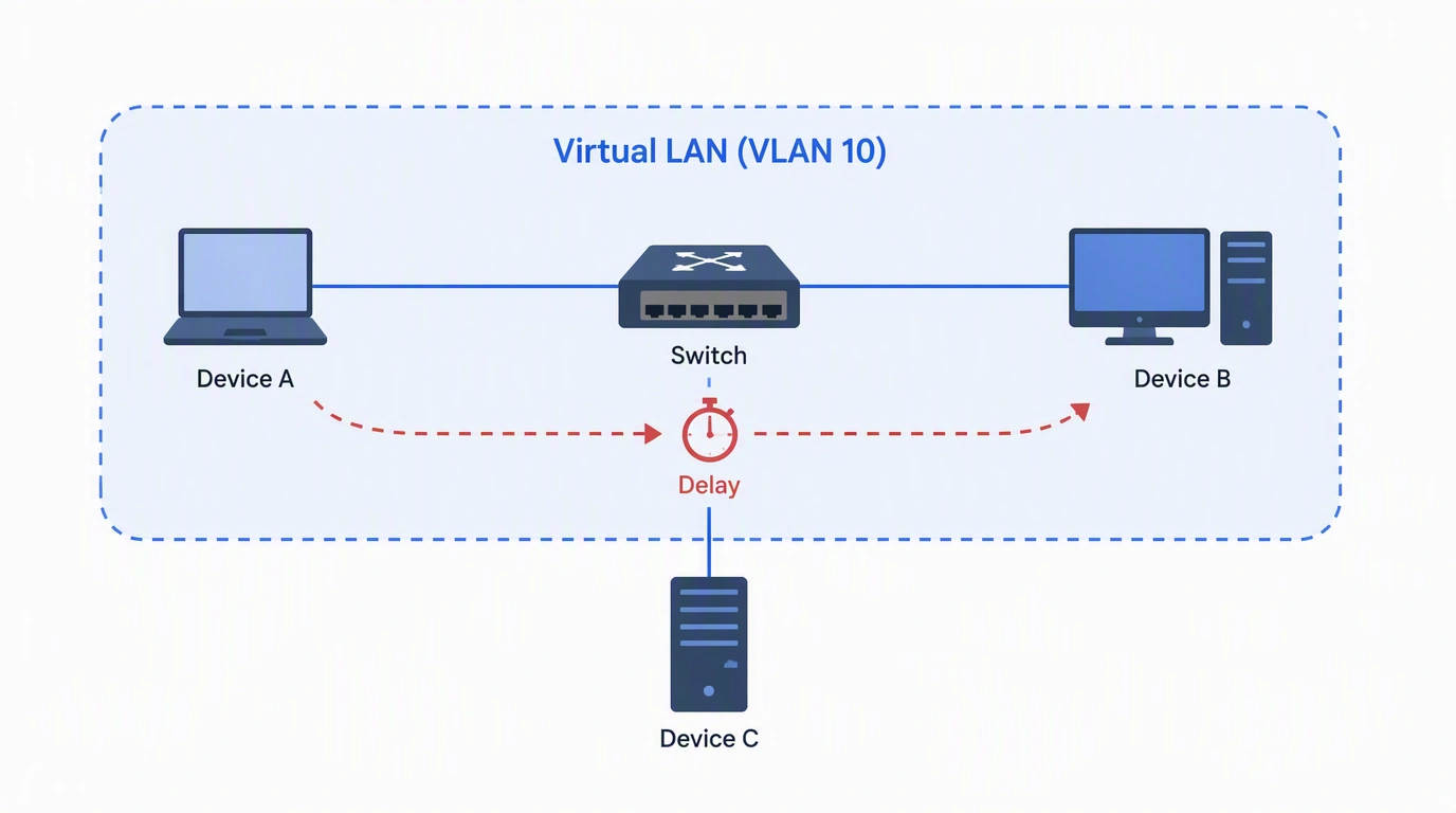 A virtual LAN can have latency